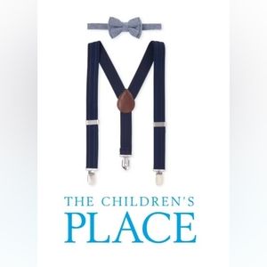 Toddler Boy Chambray Matching Bow Tie and Suspender Set